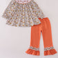 Floral embroidery smocked ruffle pants set