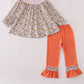 Floral embroidery smocked ruffle pants set