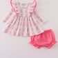 Pink floral print ruffle bloomer set
