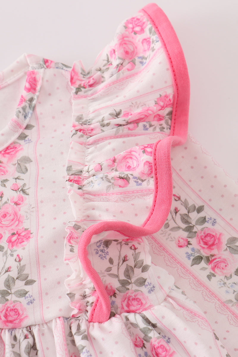 Pink floral print ruffle bloomer set