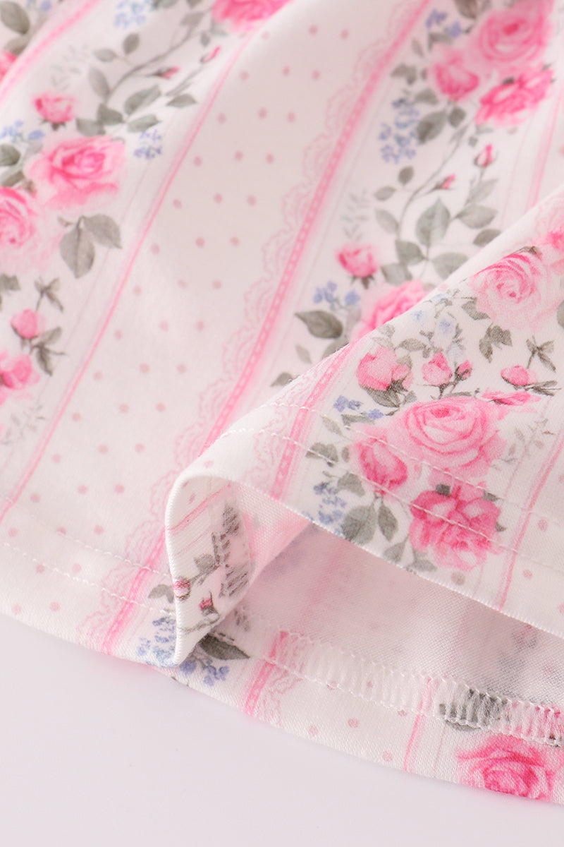 Pink floral print ruffle bloomer set