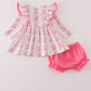 Pink floral print ruffle bloomer set