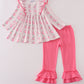 Pink floral print ruffle pants set