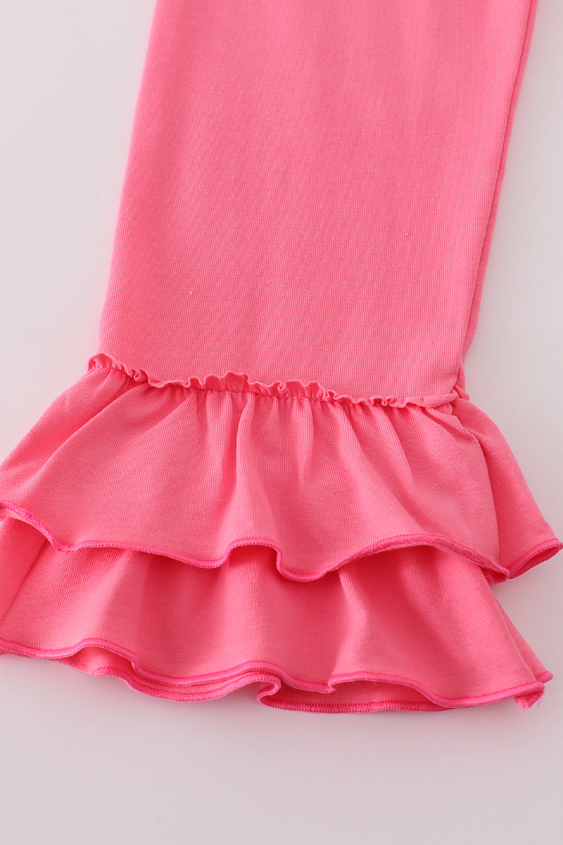 Pink floral print ruffle pants set