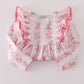 Pink floral print ruffle pants set