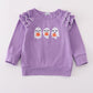 Purple ghost pumpkin embroidery ruffle top
