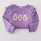 Purple ghost pumpkin embroidery ruffle top