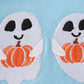 Blue ghost pumpkin embroidery top