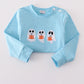 Blue ghost pumpkin embroidery top