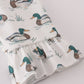 Green duck print rufle dress