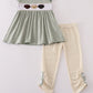 Puppy embroidery smocked ruffle pants set