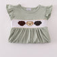 Puppy embroidery smocked ruffle pants set