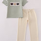 Puppy embroidery smocked pants set