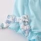 Blue bow & lace print ruffle bloomer set