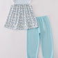 Blue bow & lace print ruffle pants set