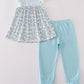 Blue bow & lace print ruffle pants set