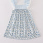 Blue bow & lace print ruffle dress