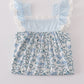 Blue bow & lace print ruffle dress