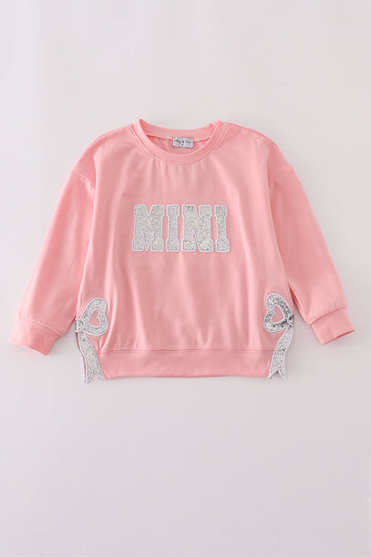 Pink MINI bow glitter mom&me top