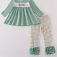 Green duck embroidery ruffle pants set