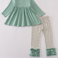 Green duck embroidery ruffle pants set