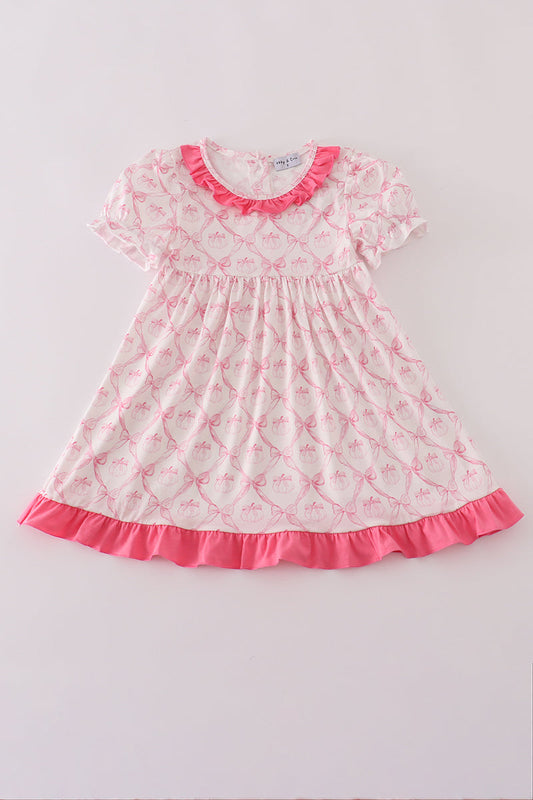 Pink bow tie pumpkin print dress