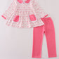 Pink bow tie pumpkin print pants set