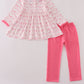 Pink bow tie pumpkin print pants set