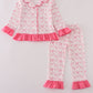 Pink bow tie pumpkin print ruffle pajamas set