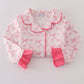 Pink bow tie pumpkin print ruffle pajamas set