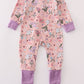 Purple floral print bamboo pajamas romper