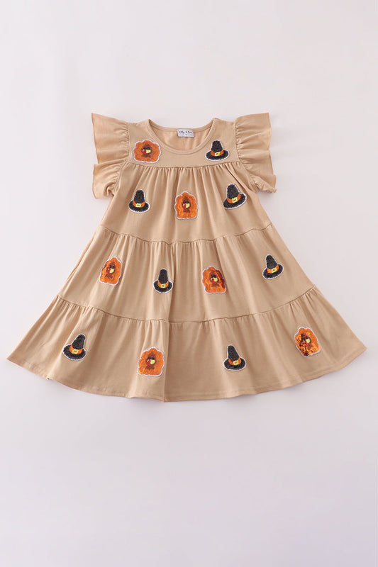 Cream turkey sequin tiered ruffle dress