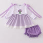 Lavender ribbon lace embroidery gingham bloomer set