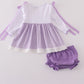 Lavender ribbon lace embroidery gingham bloomer set
