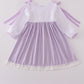 Lavender ribbon lace embroidery gingham dress