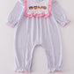 Purple puppy french knot stripe romper