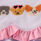 Purple puppy french knot stripe romper