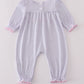 Purple puppy french knot stripe romper