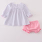 Purple puppy french knot stripe bloomer set