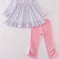 Purple puppy french knot stripe pants set
