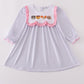Purple puppy french knot stripe dress