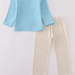 Blue puppy french knot pants set