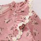 Floral corduroy lace ruffle pants set