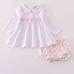 Pink bow smocked bloomer set