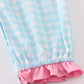 Blue farm embroidery gingham ruffle romper