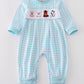 Blue farm embroidery gingham romper