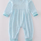 Blue farm embroidery gingham romper