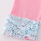 Blue farm embroidery gingham ruffle pants set