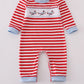 Red airplane embroidery stripe romper
