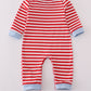 Red airplane embroidery stripe romper